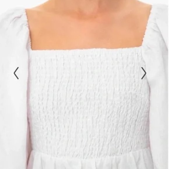 Tuckernuck Smocked Dress 100% Linen Puff Sleeves White Small S, Large L NWOT New - Picture 3 of 14